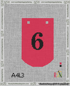A taped needlepoint canvas with the design: Banner 13 mesh count Curved 6 Black on Red.
