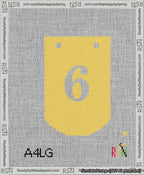 A taped needlepoint canvas with the design: Banner 13 mesh count Curved 6 White on Yellow.