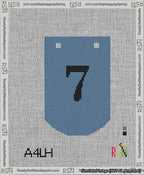 A taped needlepoint canvas with the design: Banner 13 mesh count Curved 7 Black on Blue.