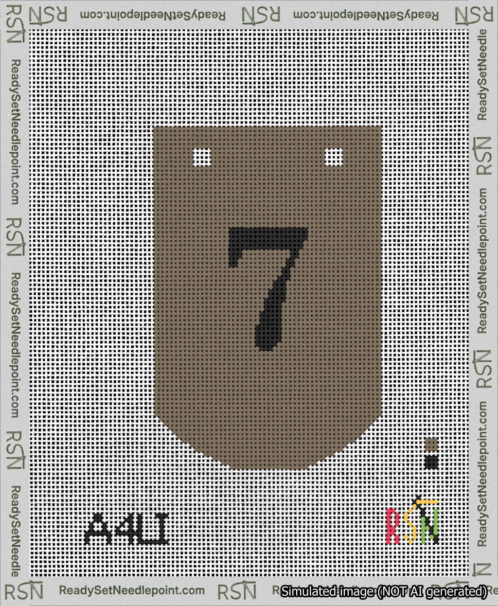 A taped needlepoint canvas with the design: Banner 13 mesh count Curved 7 Black on Brown.