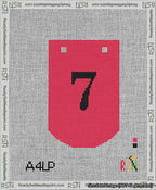 A taped needlepoint canvas with the design: Banner 13 mesh count Curved 7 Black on Red.