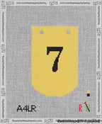 A taped needlepoint canvas with the design: Banner 13 mesh count Curved 7 Black on Yellow.
