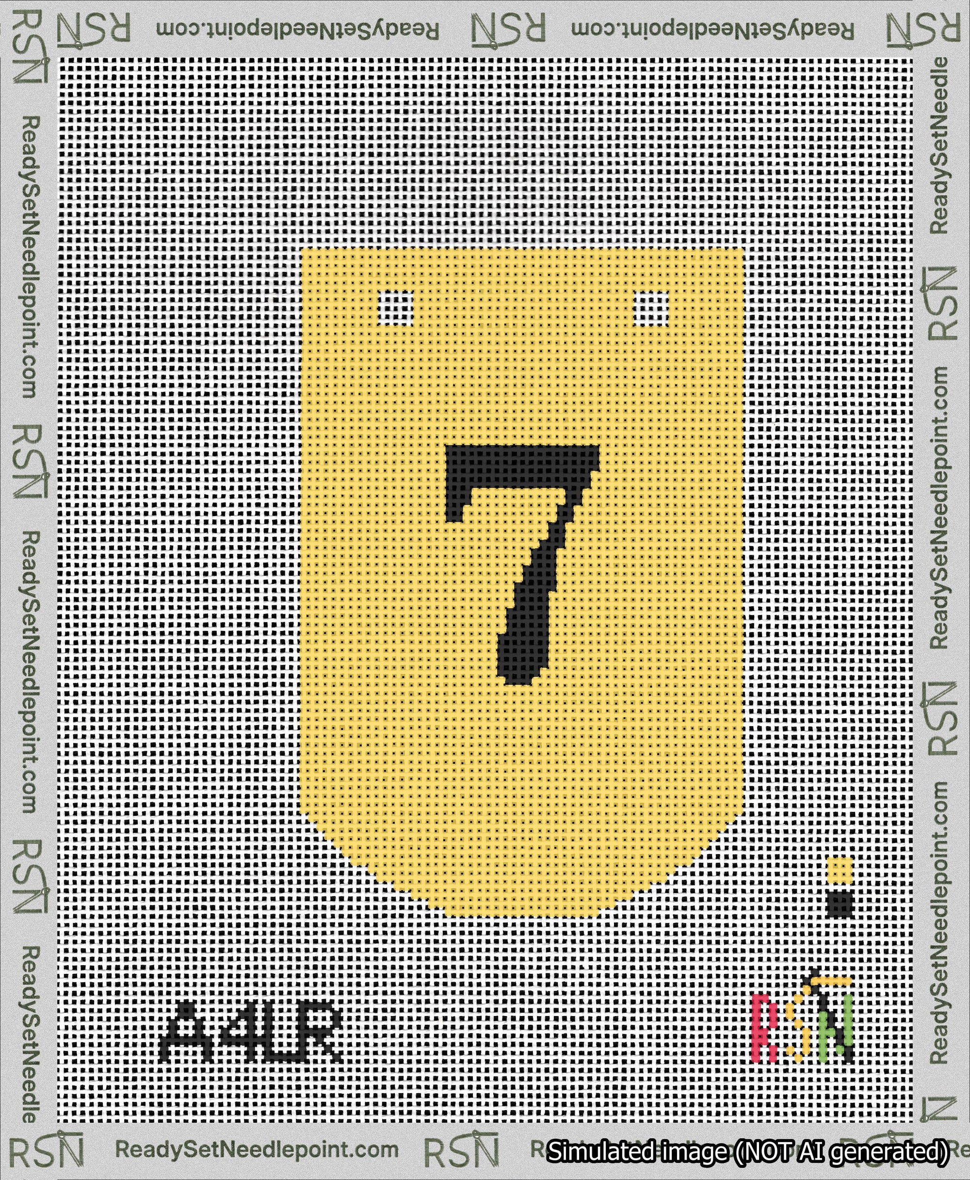 A taped needlepoint canvas with the design: Banner 13 mesh count Curved 7 Black on Yellow.