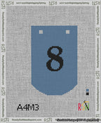 A taped needlepoint canvas with the design: Banner 13 mesh count Curved 8 Black on Blue.