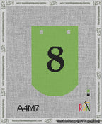 A taped needlepoint canvas with the design: Banner 13 mesh count Curved 8 Black on Light Green.