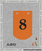 A taped needlepoint canvas with the design: Banner 13 mesh count Curved 8 Black on Orange.