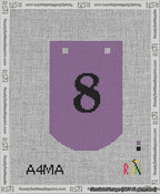 A taped needlepoint canvas with the design: Banner 13 mesh count Curved 8 Black on Purple.