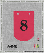 A taped needlepoint canvas with the design: Banner 13 mesh count Curved 8 Black on Red.