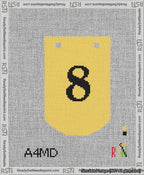 A taped needlepoint canvas with the design: Banner 13 mesh count Curved 8 Black on Yellow.