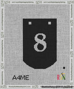 A taped needlepoint canvas with the design: Banner 13 mesh count Curved 8 White on Black.