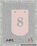 A taped needlepoint canvas with the design: Banner 13 mesh count Curved 8 White on Pink.
