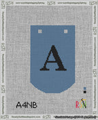 A taped needlepoint canvas with the design: Banner 13 mesh count Curved A Black on Blue.