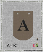 A taped needlepoint canvas with the design: Banner 13 mesh count Curved A Black on Brown.