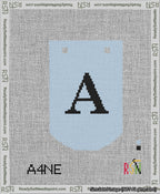 A taped needlepoint canvas with the design: Banner 13 mesh count Curved A Black on Light Blue.
