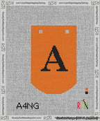 A taped needlepoint canvas with the design: Banner 13 mesh count Curved A Black on Orange.