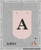 A taped needlepoint canvas with the design: Banner 13 mesh count Curved A Black on Pink.