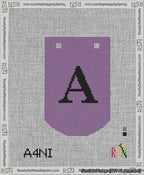 A taped needlepoint canvas with the design: Banner 13 mesh count Curved A Black on Purple.