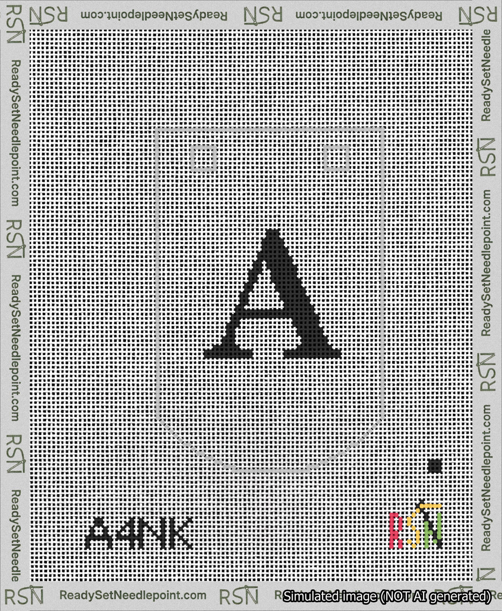 A taped needlepoint canvas with the design: Banner 13 mesh count Curved A Black on White.