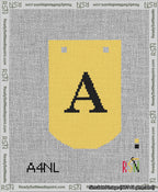 A taped needlepoint canvas with the design: Banner 13 mesh count Curved A Black on Yellow.