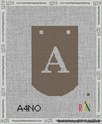 A taped needlepoint canvas with the design: Banner 13 mesh count Curved A White on Brown.