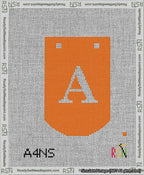 A taped needlepoint canvas with the design: Banner 13 mesh count Curved A White on Orange.