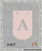 A taped needlepoint canvas with the design: Banner 13 mesh count Curved A White on Pink.