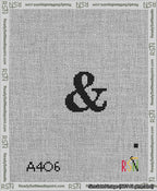 A taped needlepoint canvas with the design: Banner 13 mesh count Curved Ampersand Black on White.
