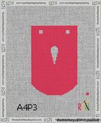 A taped needlepoint canvas with the design: Banner 13 mesh count Curved Apostrophe White on Red.