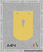 A taped needlepoint canvas with the design: Banner 13 mesh count Curved Apostrophe White on Yellow.