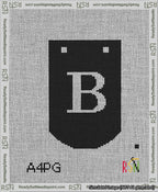A taped needlepoint canvas with the design: Banner 13 mesh count Curved B White on Black.