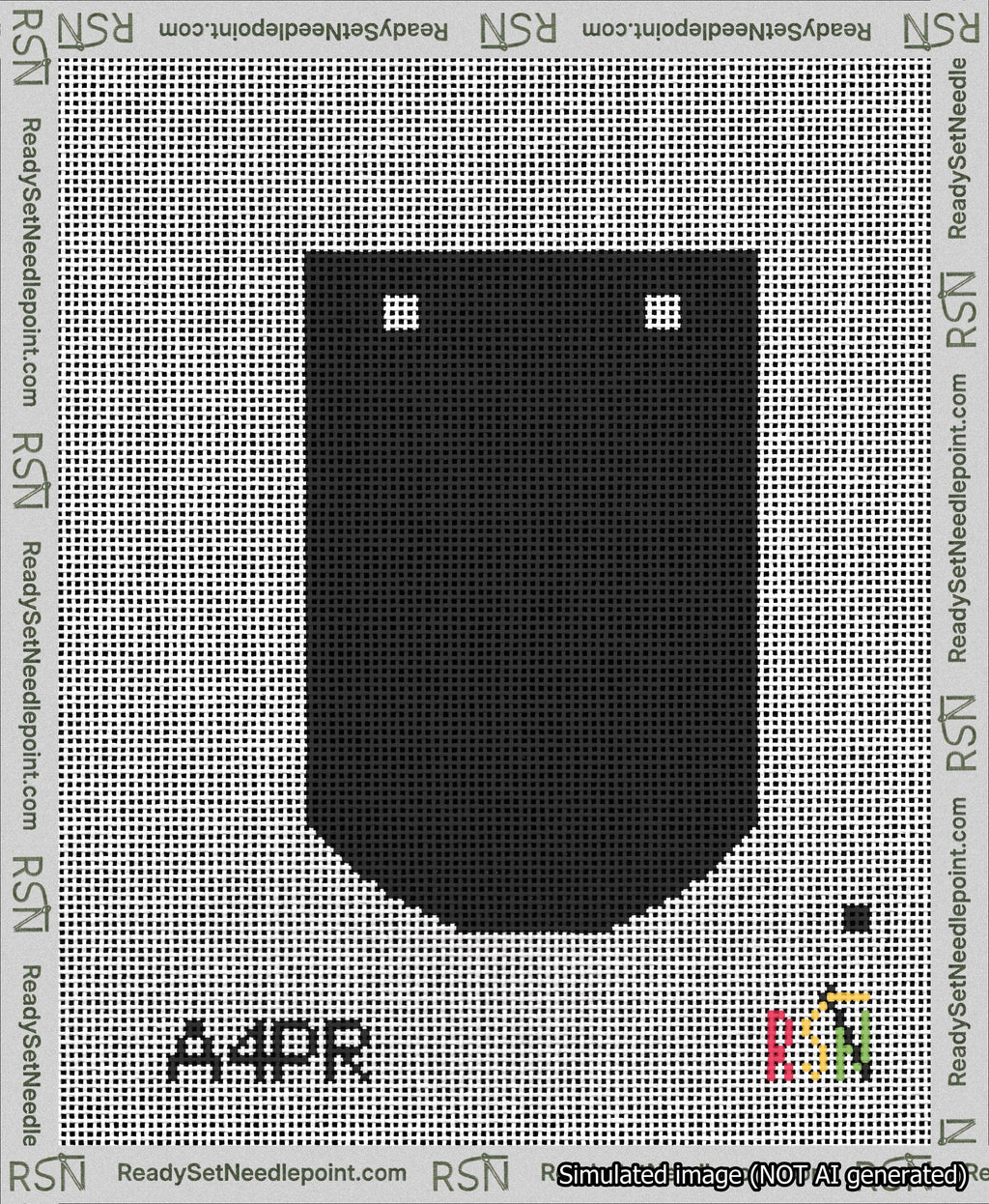 A taped needlepoint canvas with the design: Banner 13 mesh count Curved Blank Black.