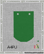 A taped needlepoint canvas with the design: Banner 13 mesh count Curved Blank Green.