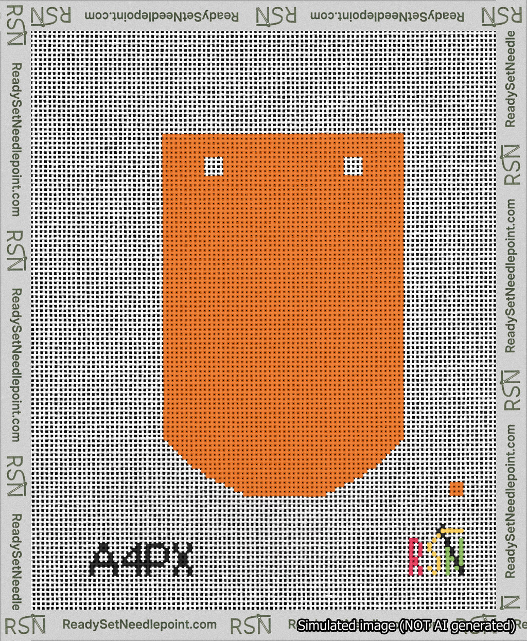 A taped needlepoint canvas with the design: Banner 13 mesh count Curved Blank Orange.