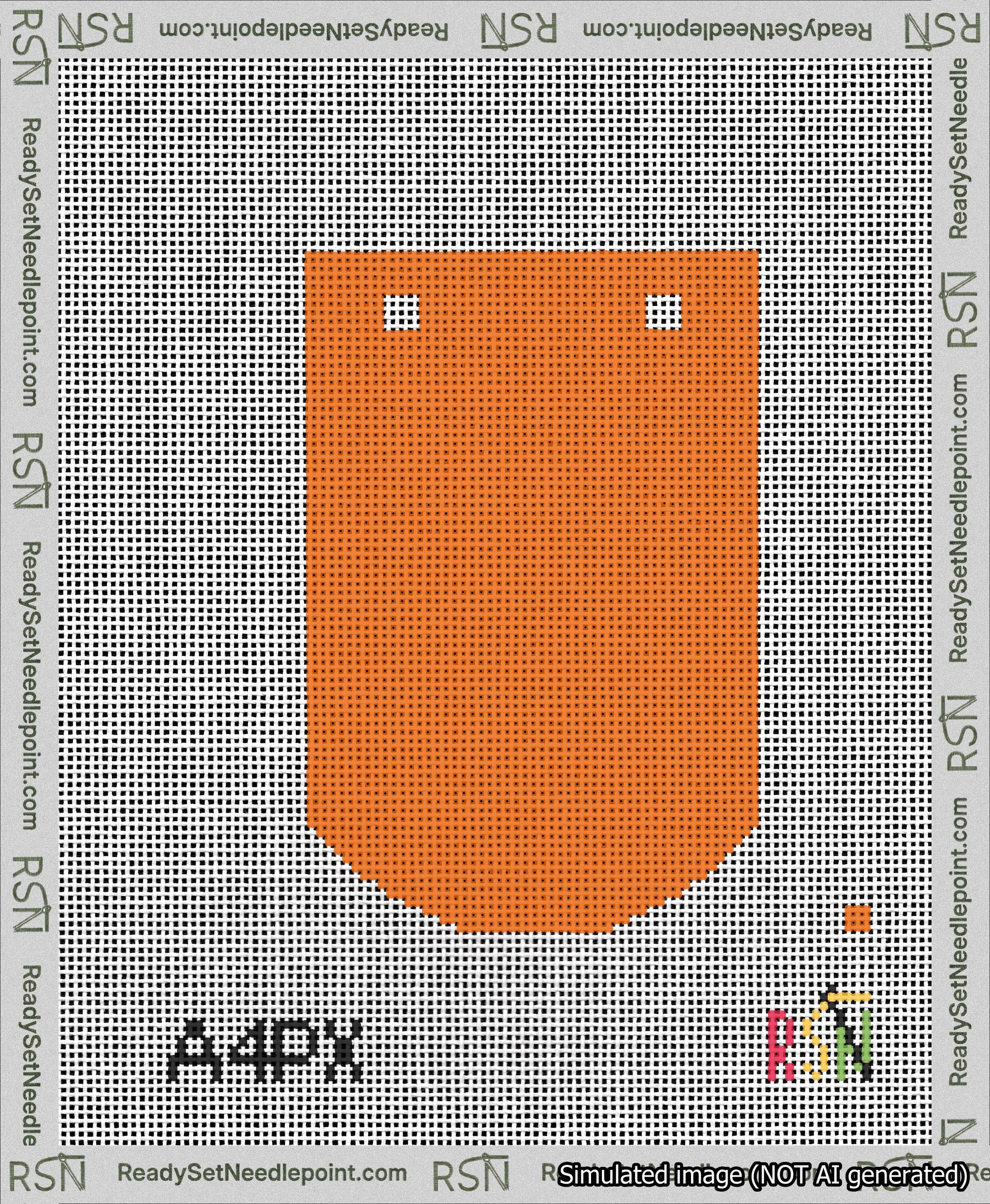 A taped needlepoint canvas with the design: Banner 13 mesh count Curved Blank Orange.