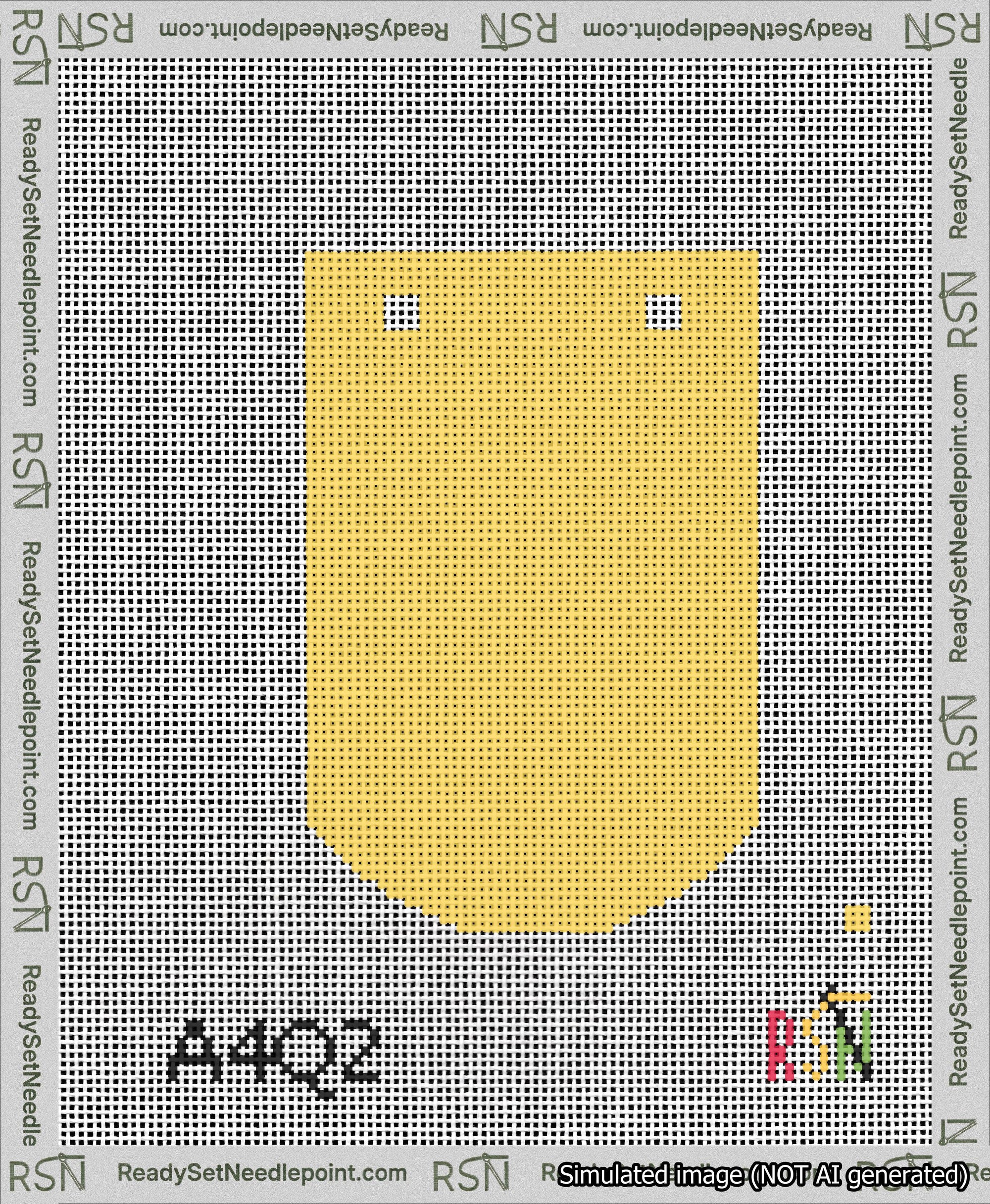 A taped needlepoint canvas with the design: Banner 13 mesh count Curved Blank Yellow.
