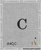 A taped needlepoint canvas with the design: Banner 13 mesh count Curved C Black on White.