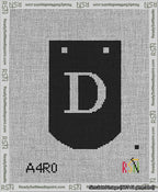 A taped needlepoint canvas with the design: Banner 13 mesh count Curved D White on Black.