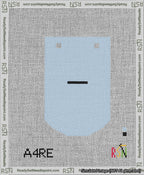 A taped needlepoint canvas with the design: Banner 13 mesh count Curved Dash Black on Light Blue.