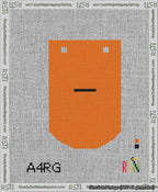 A taped needlepoint canvas with the design: Banner 13 mesh count Curved Dash Black on Orange.