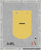 A taped needlepoint canvas with the design: Banner 13 mesh count Curved Dash Black on Yellow.