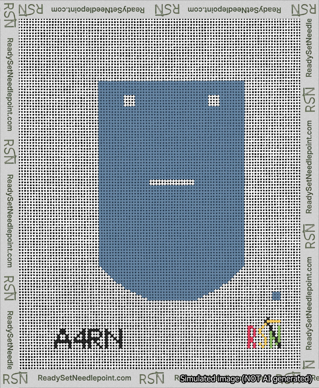 A taped needlepoint canvas with the design: Banner 13 mesh count Curved Dash White on Blue.