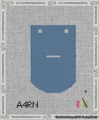 A taped needlepoint canvas with the design: Banner 13 mesh count Curved Dash White on Blue.