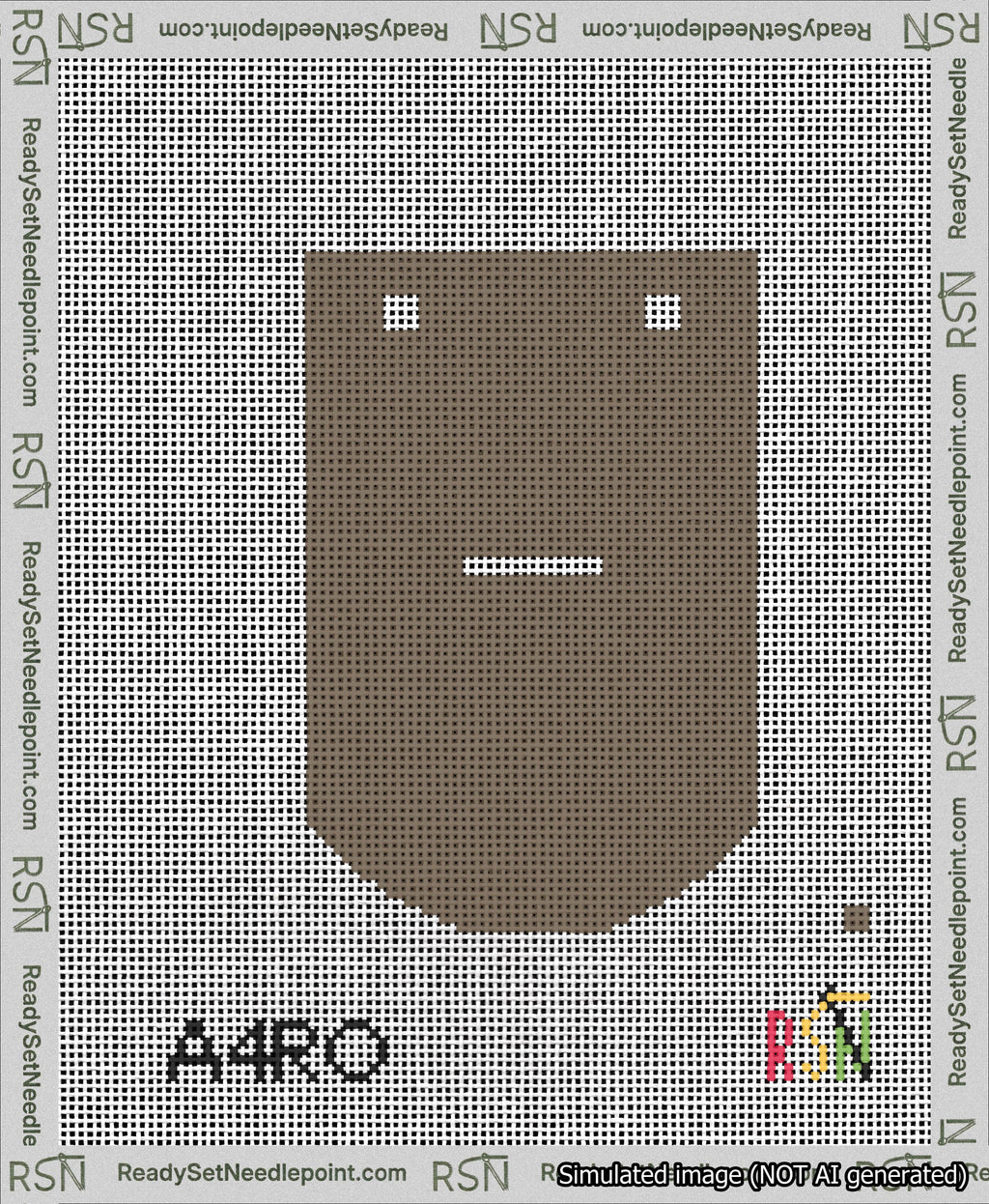 A taped needlepoint canvas with the design: Banner 13 mesh count Curved Dash White on Brown.