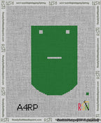 A taped needlepoint canvas with the design: Banner 13 mesh count Curved Dash White on Green.