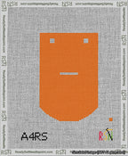 A taped needlepoint canvas with the design: Banner 13 mesh count Curved Dash White on Orange.