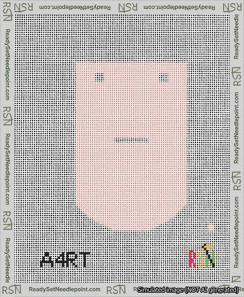 A taped needlepoint canvas with the design: Banner 13 mesh count Curved Dash White on Pink.