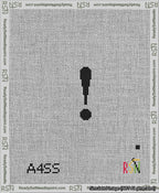 A taped needlepoint canvas with the design: Banner 13 mesh count Curved Exclamation Black on White.