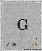 A taped needlepoint canvas with the design: Banner 13 mesh count Curved G Black on White.