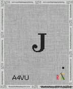 A taped needlepoint canvas with the design: Banner 13 mesh count Curved J Black on White.