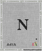 A taped needlepoint canvas with the design: Banner 13 mesh count Curved N Black on White.